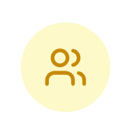 Icon representing user engagement or customer service, featuring two abstract figures within a circular outline.