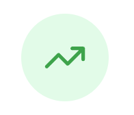 A green upward trend graph icon, symbolizing business growth and increased revenue.