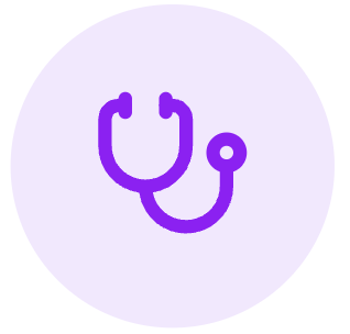 Purple stethoscope icon on a light background, symbolizing healthcare services.